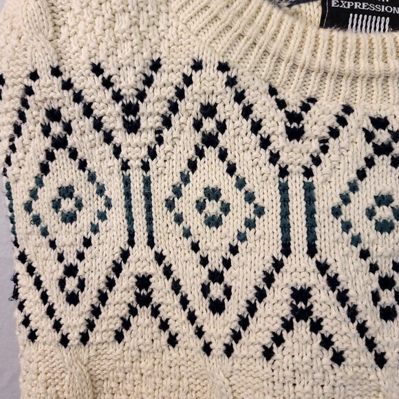 Vintage Expressions Men XL Hand Framed Cable Knit Cotton Sweater Cottagecore Ski - Picture 6 of 10